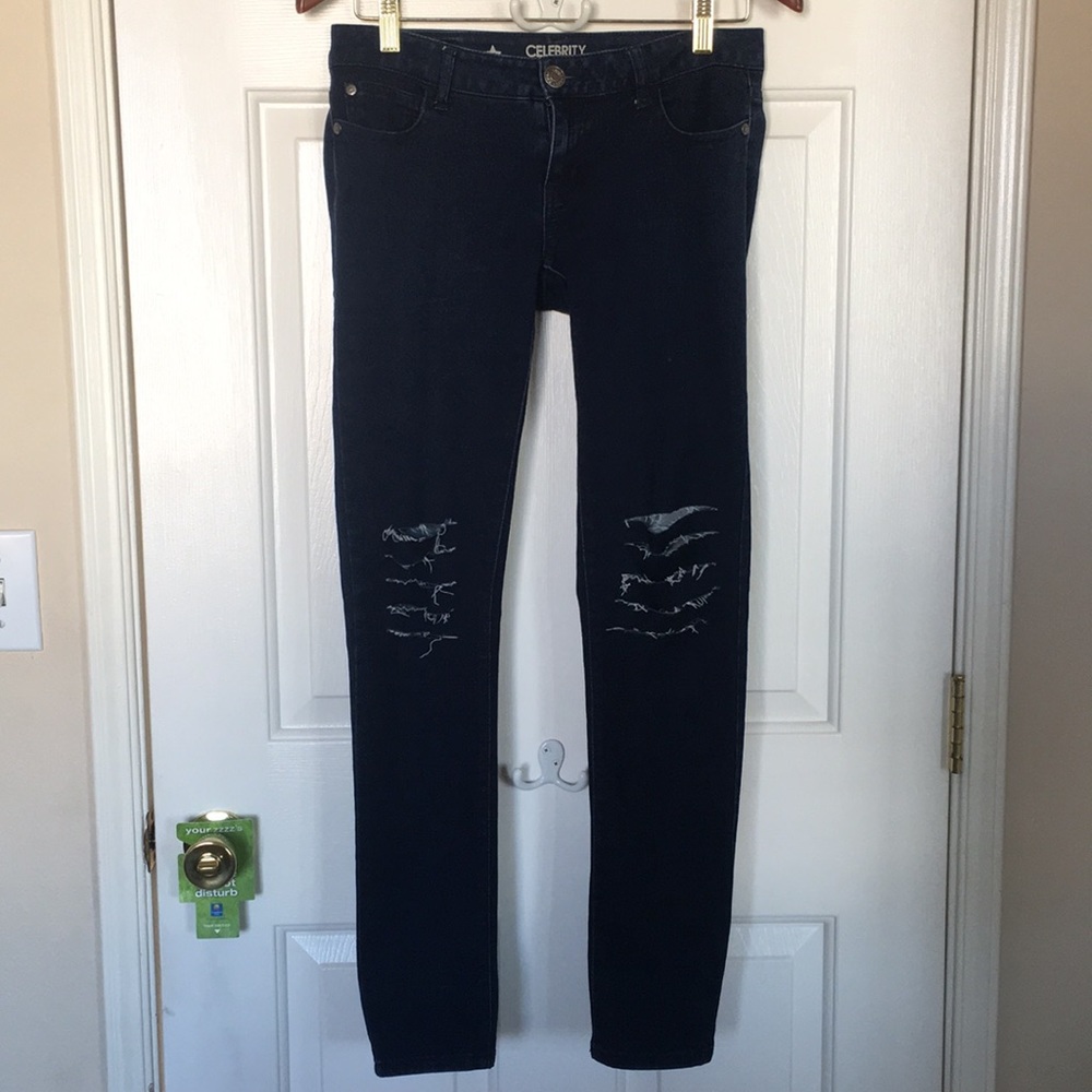 Celebrity Pink Denim Jeans With Knee Slits